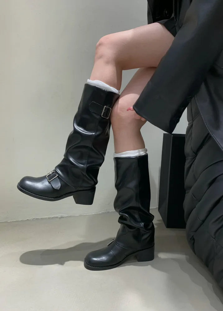 Woman Boots Knee High Platform Heels Trend Punk Gothic New Rock Leather Fashion Women Shoes Motorcycle Footwear Zapatos De Mujer