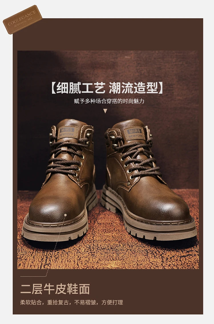 High Top Boots Men's Leather Shoes Fashion Motorcycle Ankle Boots for Men Winter Boots Man All-match Shoes Lace-Up Botas Hombre