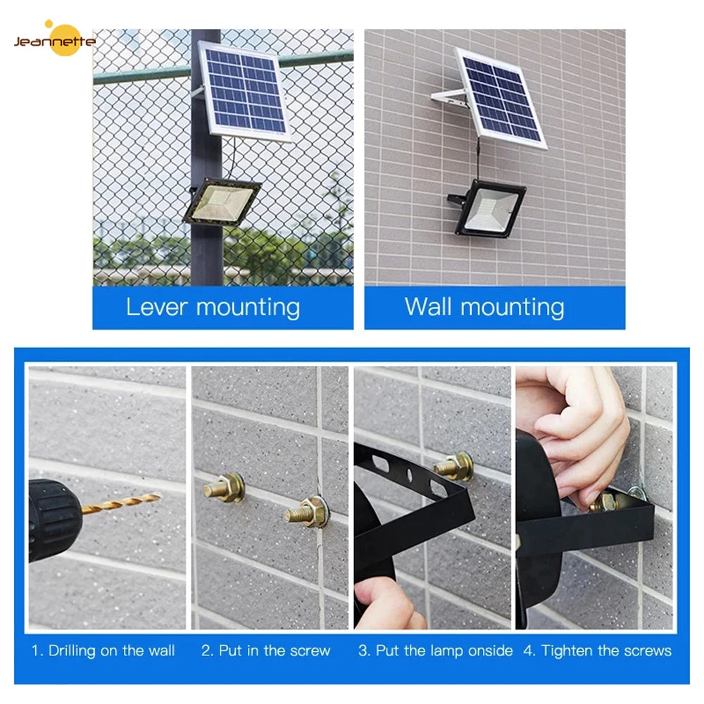 100W 220LED Solar Energy Light Waterproof Outdoor Solar Spotlight Lamp LED Flood Lamp Projector Lighting Fixture Floodlight