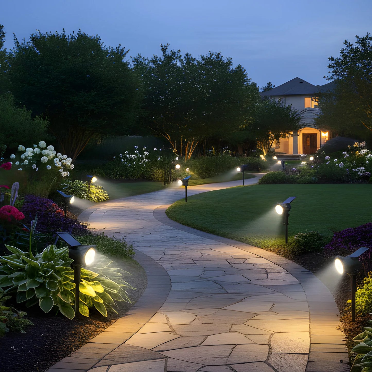 9 LED Solar Lamps Spotlights Outdoor Garden Backyard Waterproof Brightness Adjustable Spot Lights Driveway Lawn Decor Lighting