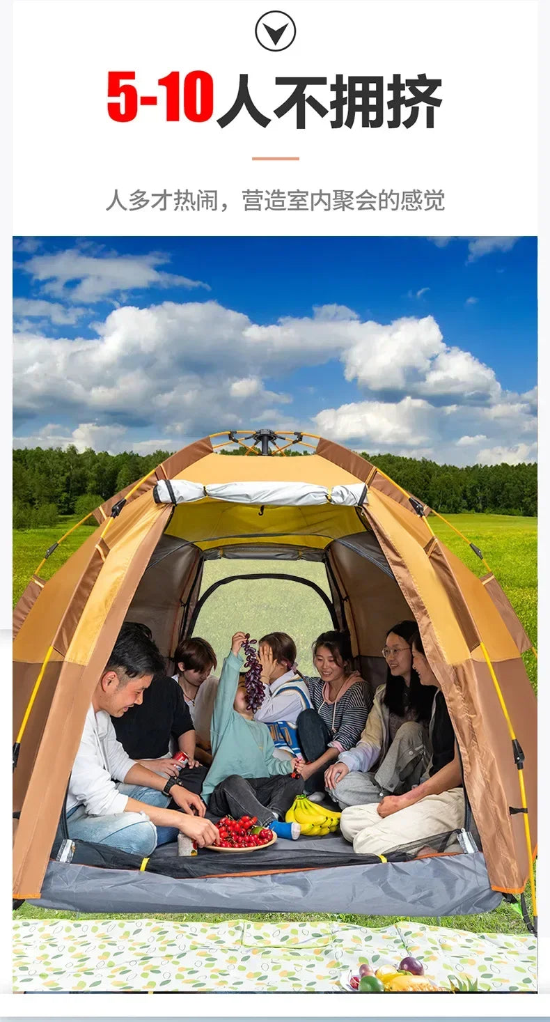 Fully Automatic Double Dec ker Hexagonal Tent for 3-4 People Camp ing Rain Proof Camping, Quick Opening Beach