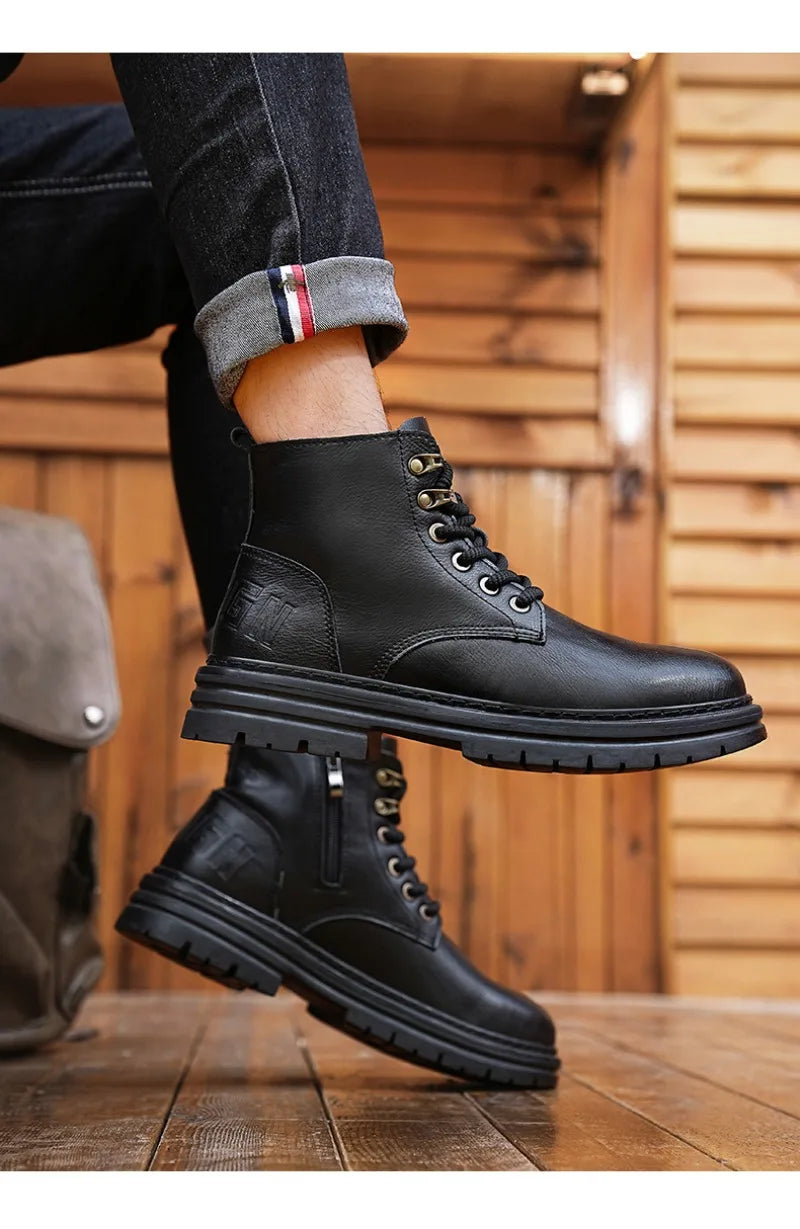 Men's Boots Four Seasons Soft-sole Non-slip Casual Boot Fashion Outdoor Work Boots High Boot Classic Joker Youth Leather Boots