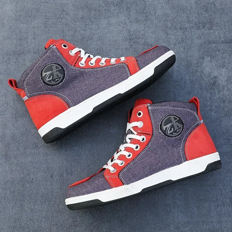 Men's Red Casual Motorcycle Boots – Summer Off-Road Riding Shoes, Motocross Style – Compatible with BMW & Honda Motorbikes