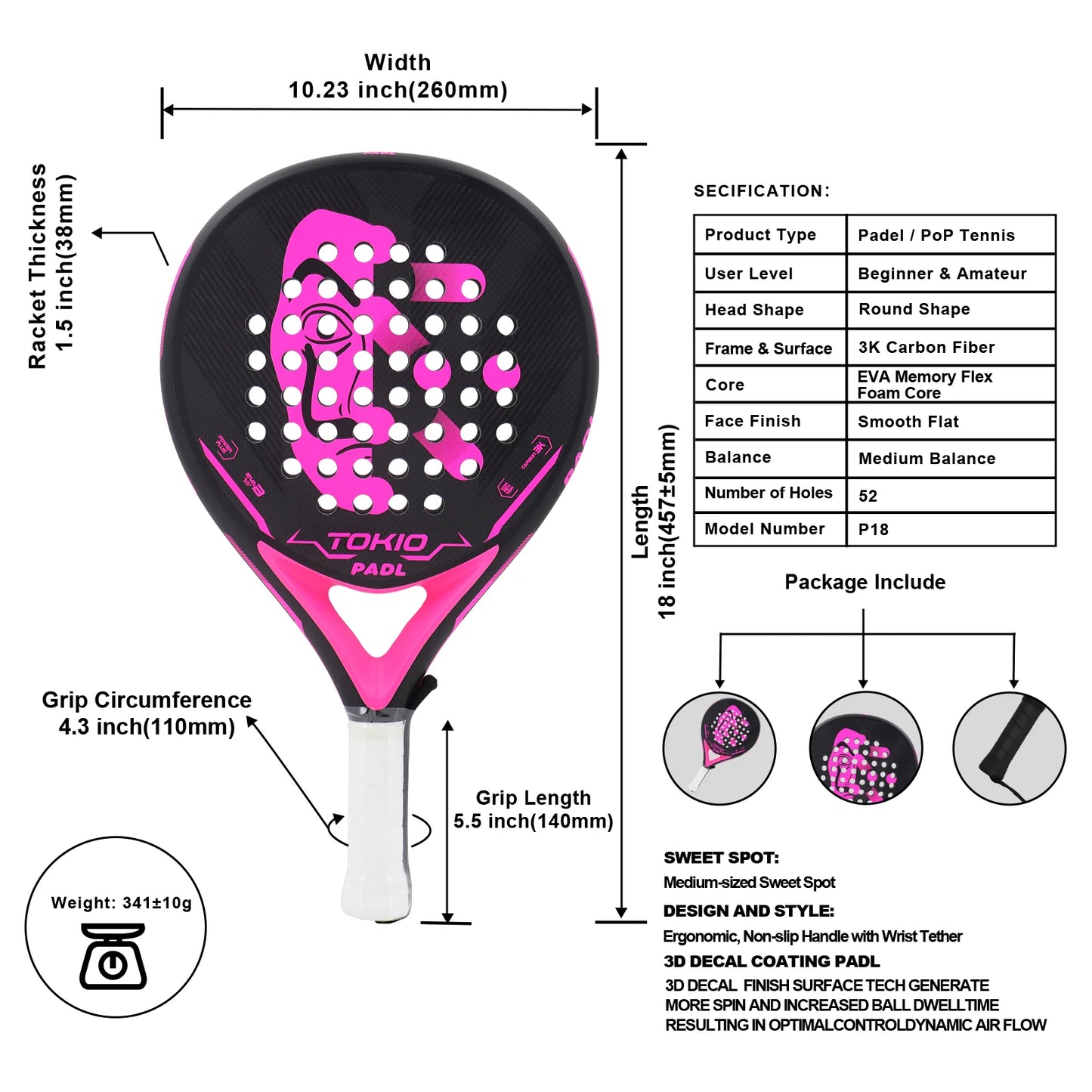 Full Carbon/3k/12k/18k/Fiberglass Padel Rackets Lightweight Surface Frosted Treatment High Quality Raquete Padel For Beginner