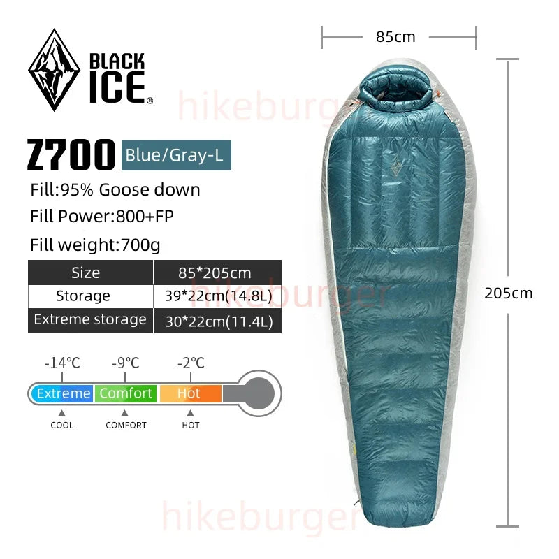 Black Ice Z-series 800FP Outdoor Camping Sleeping Bag Ultralight Coldproof Mummy Goose Down Tent Thickness Sleeping Bag