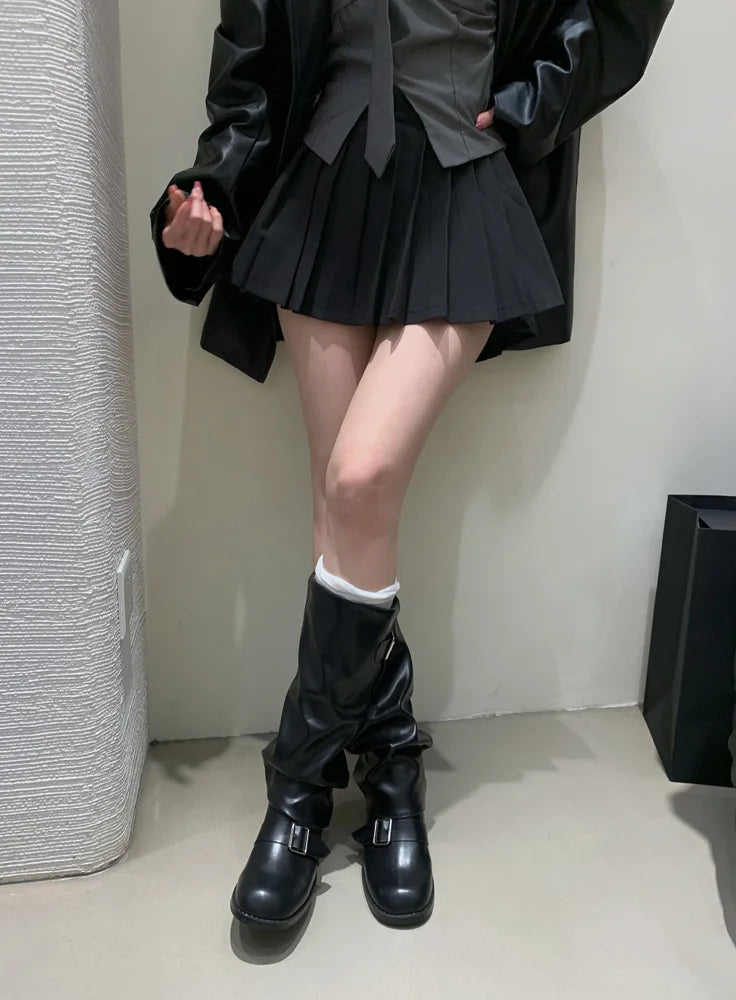 Woman Boots Knee High Platform Heels Trend Punk Gothic New Rock Leather Fashion Women Shoes Motorcycle Footwear Zapatos De Mujer