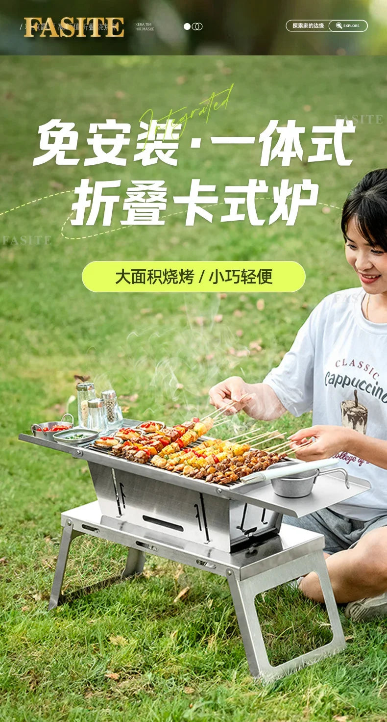 Commercial Folding BBQ Grills Portable Firewood Barbecue Utensils Cookware Brazier Charcoal Garden