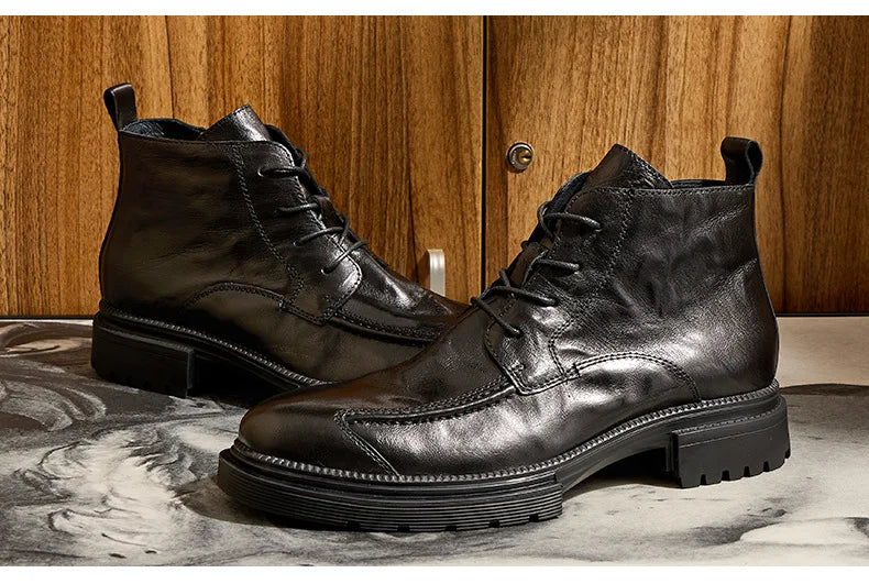 Men Shoes Leather Retro Men Boots Leather Ankle Boots Motorcycle Boots Cowboy Boots Show Bar Fashion Combat Boots