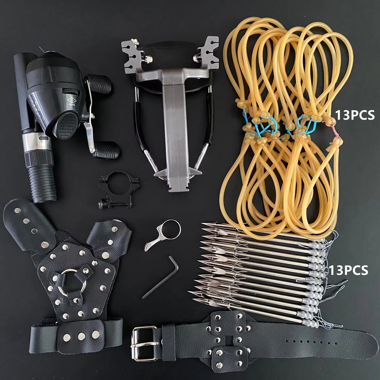 Professional Fishing Slingshot Kit with Arrowheads Wrist Support Rocket Slingshot Catapult for Fishing and Hunting Outdoor Games