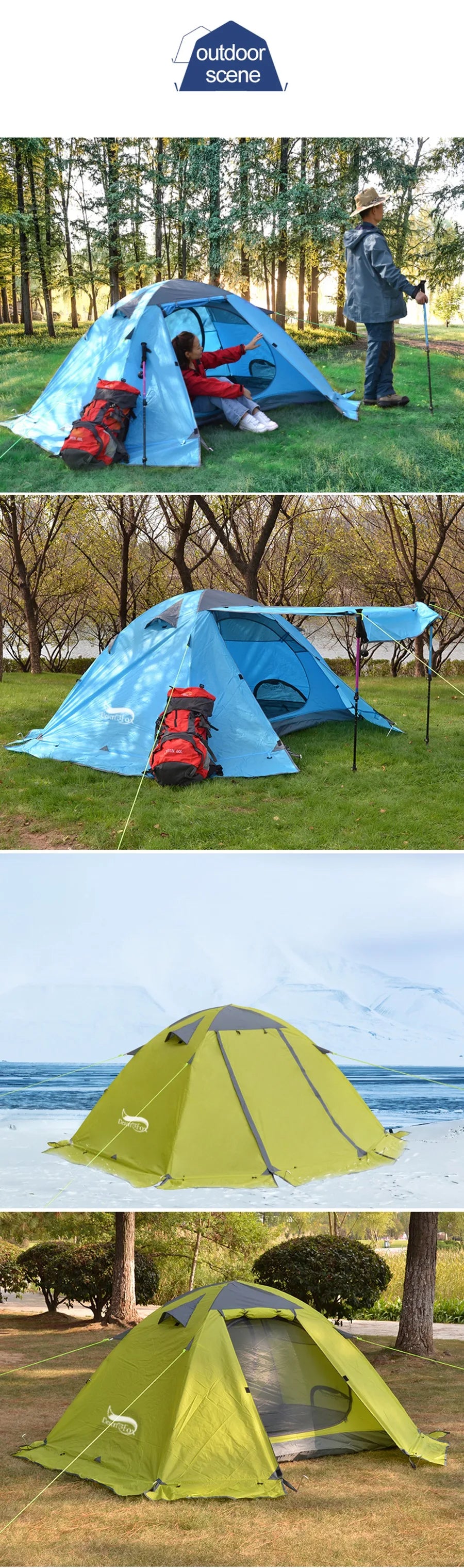Desert Fox Camping Tent with Snow Skirt Winter Type 2 Persons Warm Tents for Hiking Travelling 4 Seasons Outdoor Backpack Tent