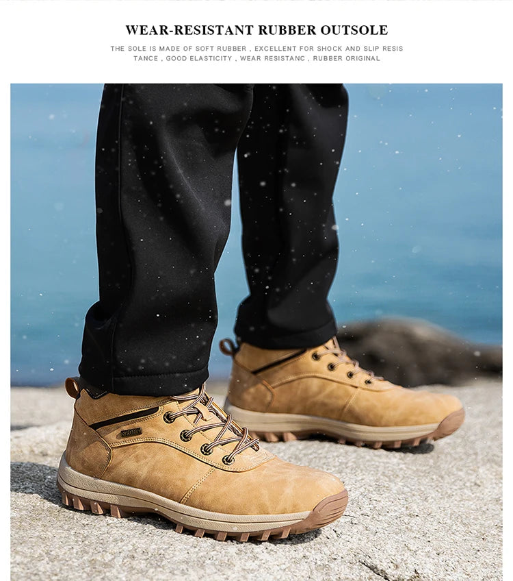Winter Men Boots Waterproof Leather Plush Super Warm Snow Boots Men Sneakers Outdoor Hiking Boots Men Ankle Boots Big Size 38-48
