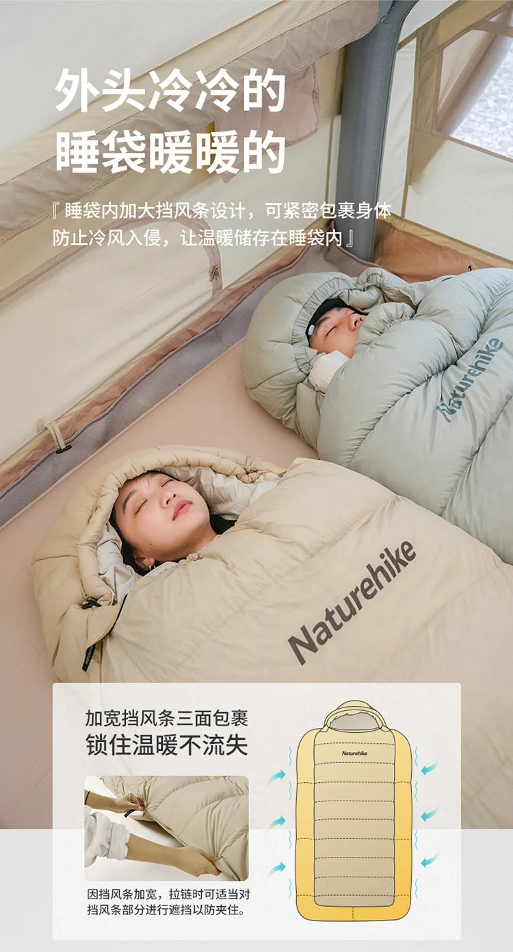 Naturehike-Thickened and Breathable Down-Filled Sleeping Bag for Adults, Outdoor Camping Bag, Warm, Winter CNH22SD008