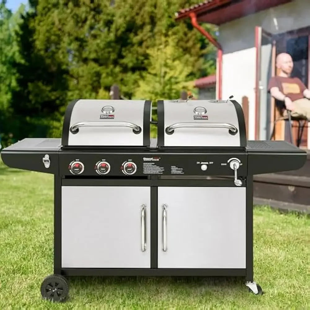 %a 3-Burner 25,500-BTU Dual Fuel Gas and Charcoal Grill Combo, Cabinet Style, Outdoor BBQ Garden Barbecue Cooking, BBQ Grills