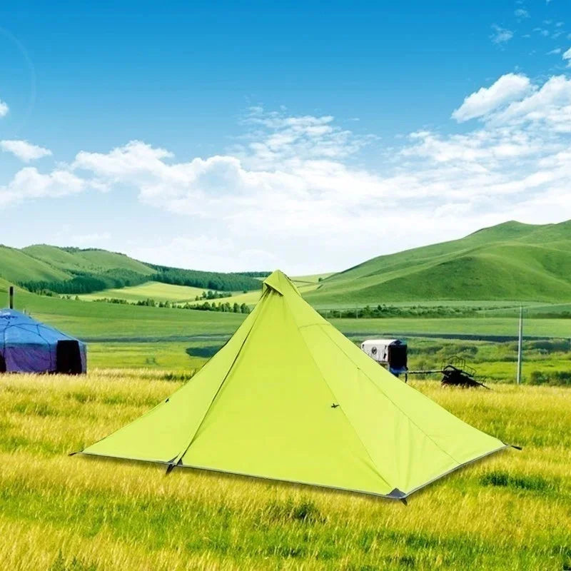 1 Person Ultralight Hiking Camping Tents Backpacking Pyramid Tent Portable Dual Layer Rainproof Rodless Pyramid 4 Season Tent