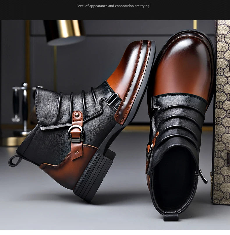 Autumn Winter Retro Ankle Boots for Men Fashion Casual Size Zipper Motorcycle Boots Man New Designer Warm Platform Shoes Male