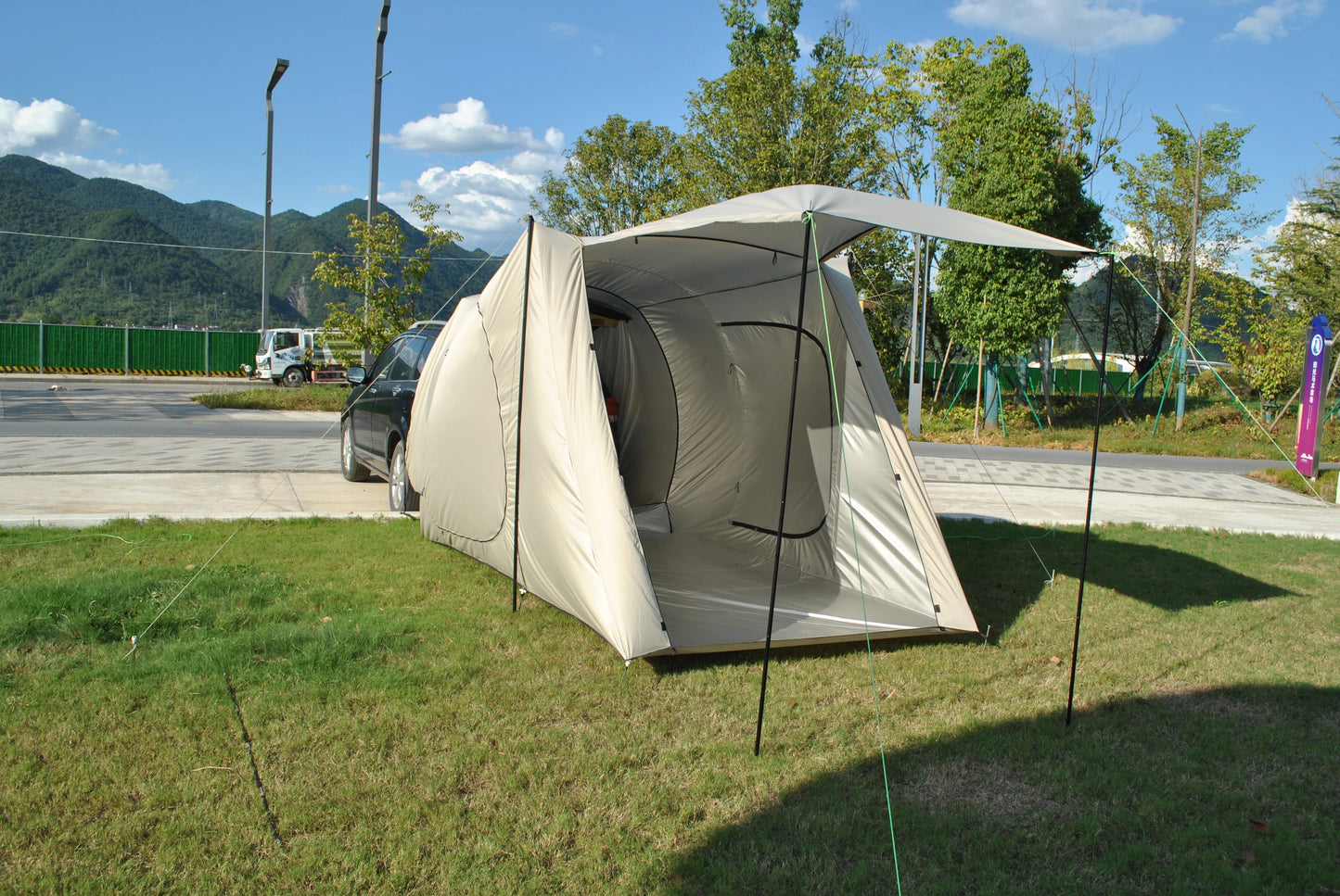 camping tent big space with rainfly, hatch back camping tent for 5 person, tailgate camping tent for suv with 4 poles, car tent