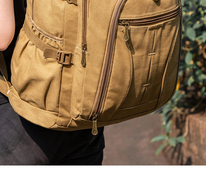 55L 70L Canvas Sports Backpack Men Outdoor Hiking Camping Travel Bag Luggage Rucksack Large Capacity Climbing Tactical Backpack