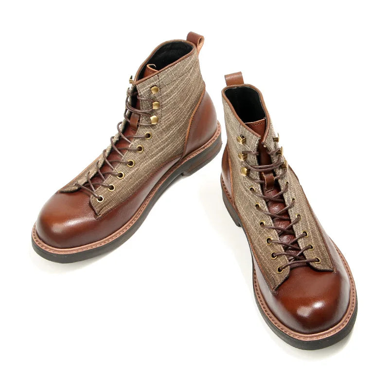 A075 Short Men Boots Fashion Male Footwear 2024 Round Toe Men's Mix Colors  Trend Casual Winter Leather Men's Shoes Retro Boots