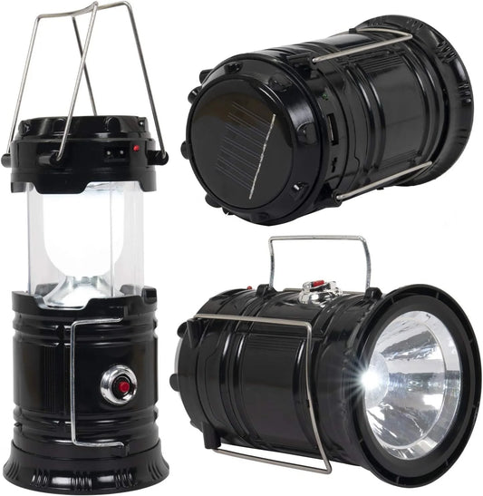 Solar Camping Lantern Collapsible LED Solar USB Rechargeable Lantern Flashlight Emergency Hanging Lights for Outdoor Camping
