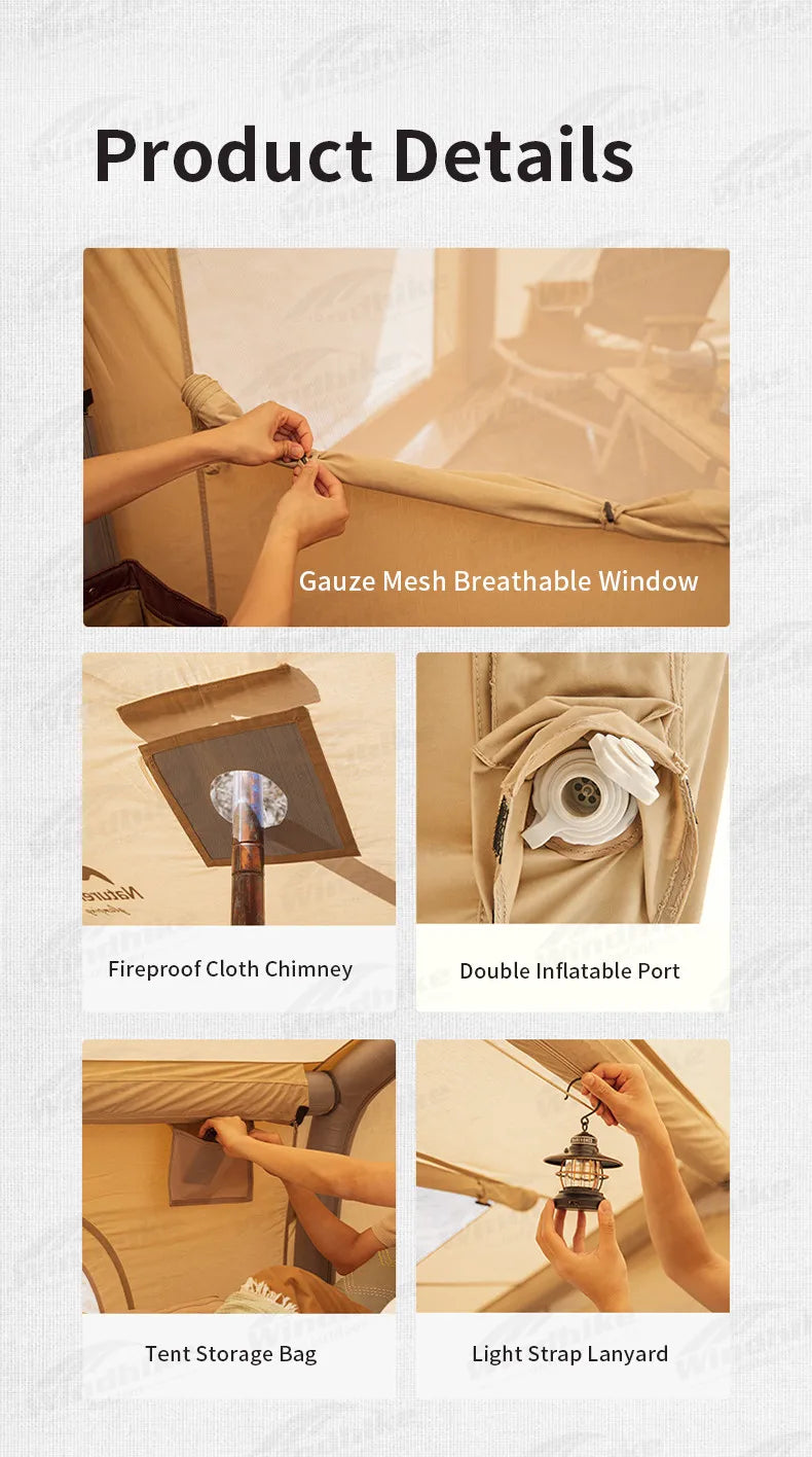 Naturehike Air Cabin Tent Inflatable Wall Camping Tent for 2-4 Person Family Group Travel Camping House Two Rooms Aluminum Alloy