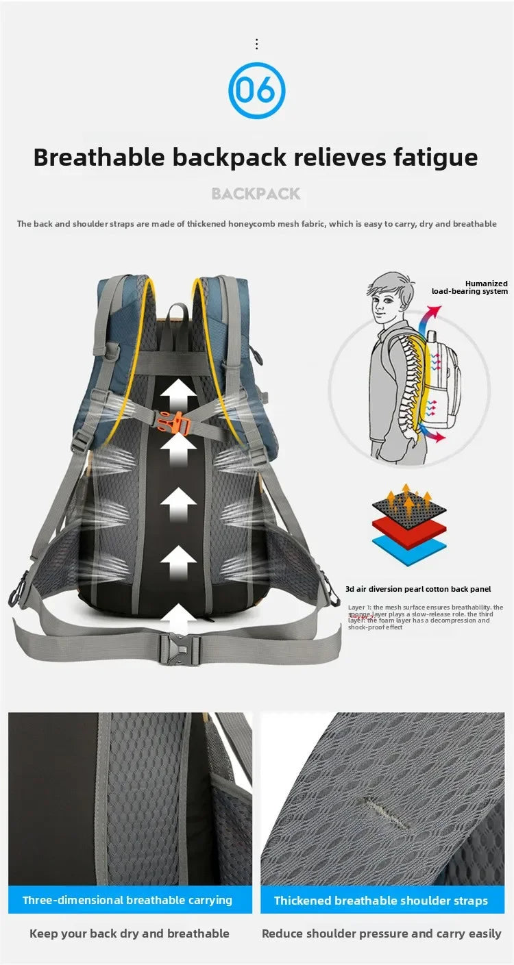 Mountaineering backpack 40 liters men's and women's outdoor sports bag waterproof camping hiking rain