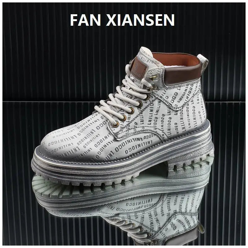 Motorcycle cycling shoes Ankle Boots Casual Sneaker Leather Shoes Loafers  Boots for Men Sports and Wear Round Toe Army Boots