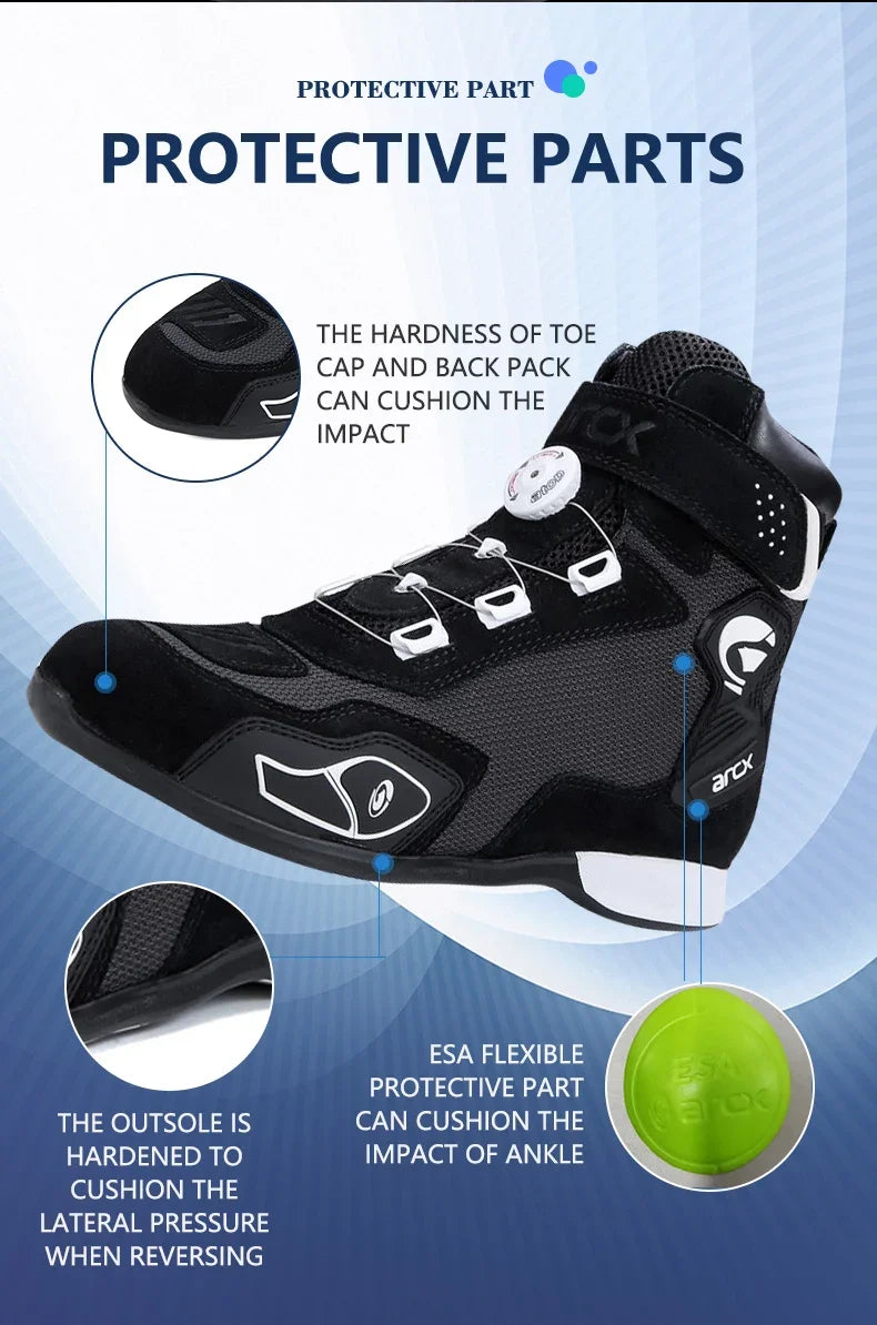 ARCX Black Motorcycle Protective Boots Men's Shoes Summer Breathable Knob Adjustment Design Anti-fall Durable Riding Equipment