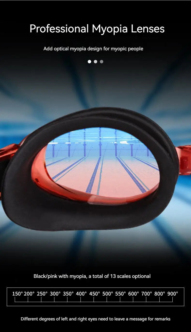 0 To -9.0 Adult Myopia Swim Eyewear Silicone Waterproof Anti Fog Diopter Swimming Goggles Custom Different Left Right Eye Degree