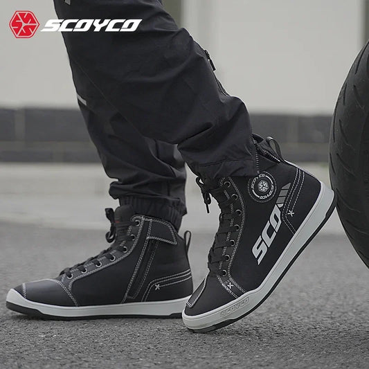 SCOYCO Commuter Motorcycle Riding Shoes Fashion Casual Hundred Crash Shoes Breathable Canvas Riding Motorcycle Boots MT068