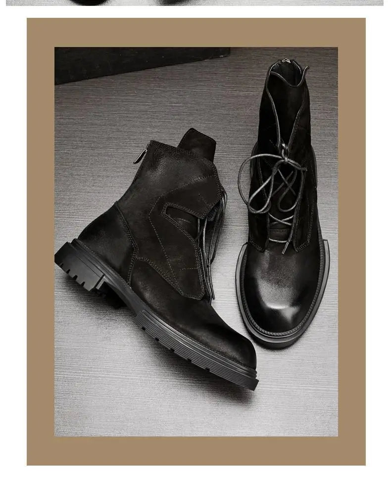 Motorcycle Riding Boots Genuine Leather British Leather Boots High Top Shoes Handmade Retro Men Leather Work Boot