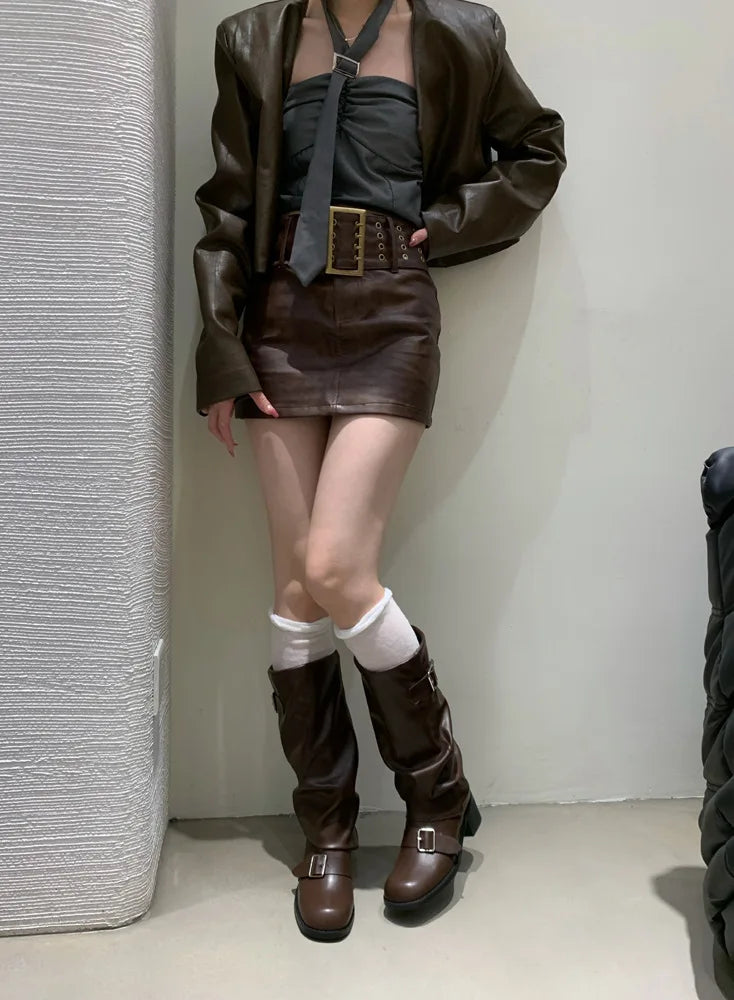 Woman Boots Knee High Platform Heels Trend Punk Gothic New Rock Leather Fashion Women Shoes Motorcycle Footwear Zapatos De Mujer