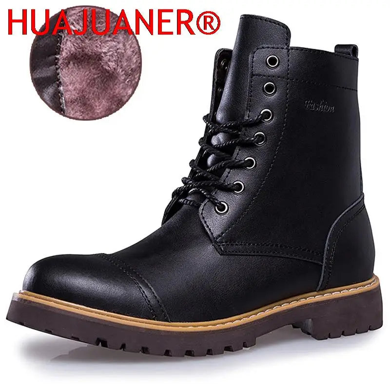 Genuine Leather Men's Boots Plush Warm Winter Boots High Quality Men Motorcycle Boots Fashion Tooling Shoes