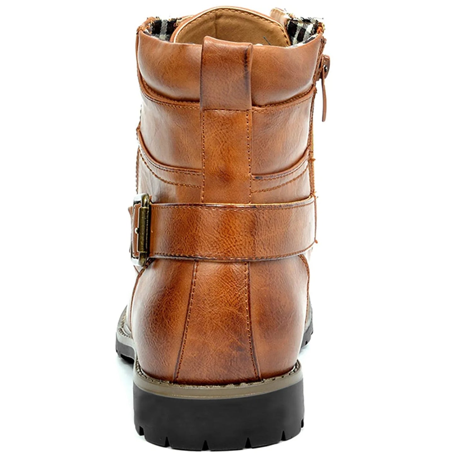 Size38-48 Men Boots Leather Round Toe Grid Pattern Square Heel Males Shoes Exquisite Fashion Leisure Design Men Motorcycle Boots