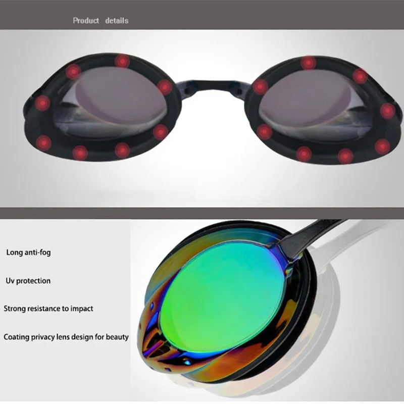 Professional Swimming Goggles Men Women Waterproof Anti-fog Cool Silver Plated Swim Glasses Comfortable Diving Pool Accessories