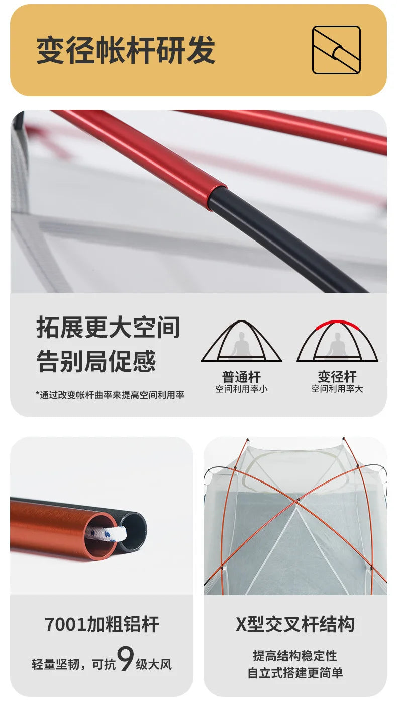 Naturehike-Camping Ultralight Tent, Outdoor Portable, Rainproof and Sun Protection, 2-3 People, Hiking, CNK2300ZP024