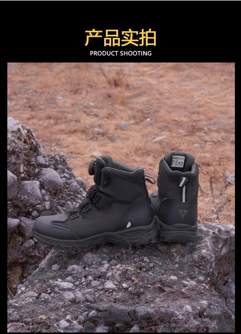 MQZ Motorcycle Boots Cowhide Road Riding Botas Hiking Shoes Anti Fall Waterproof All Season Ankle Toe Heel Protection For KTM