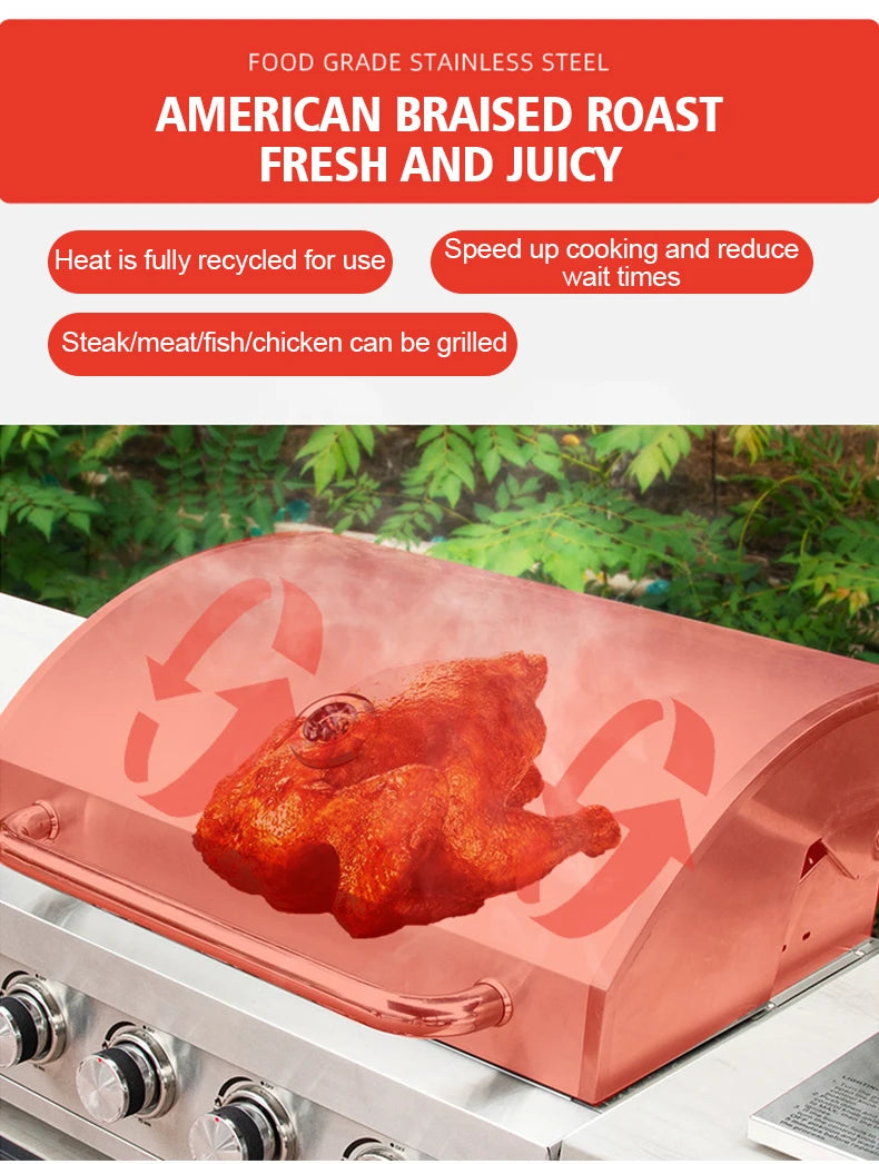 Factory Supply Outdoor Kitchen Professional Stainless Steel 4 Burner Built-in BBQ Gas Grill