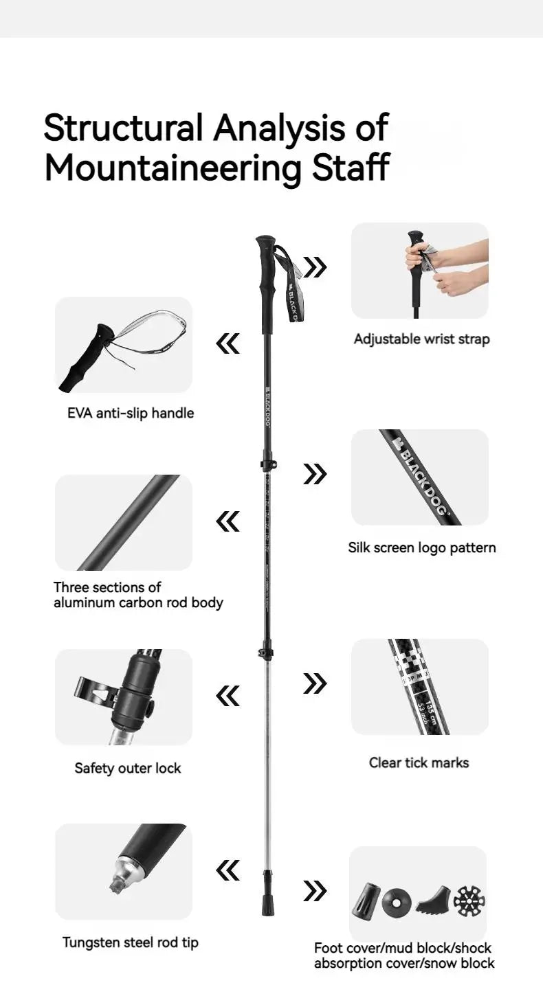 Naturehike Blackdog Trekking Pole Telescopic Aluminum Carbon Walking Sticks Hiking Cane Adjustable Ultralight Mountaineering 1pc