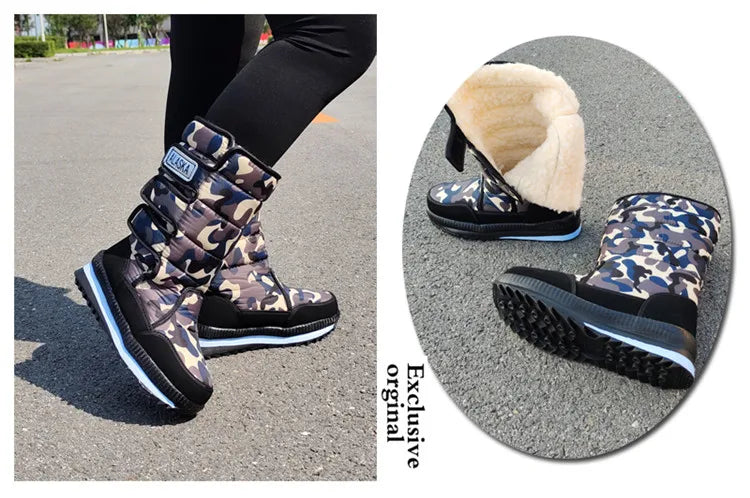 Winter Thick Men Snow Boots High Top Warm Cotton Shoes Lightweight Slip Resistant Camouflage Outdoor Boots