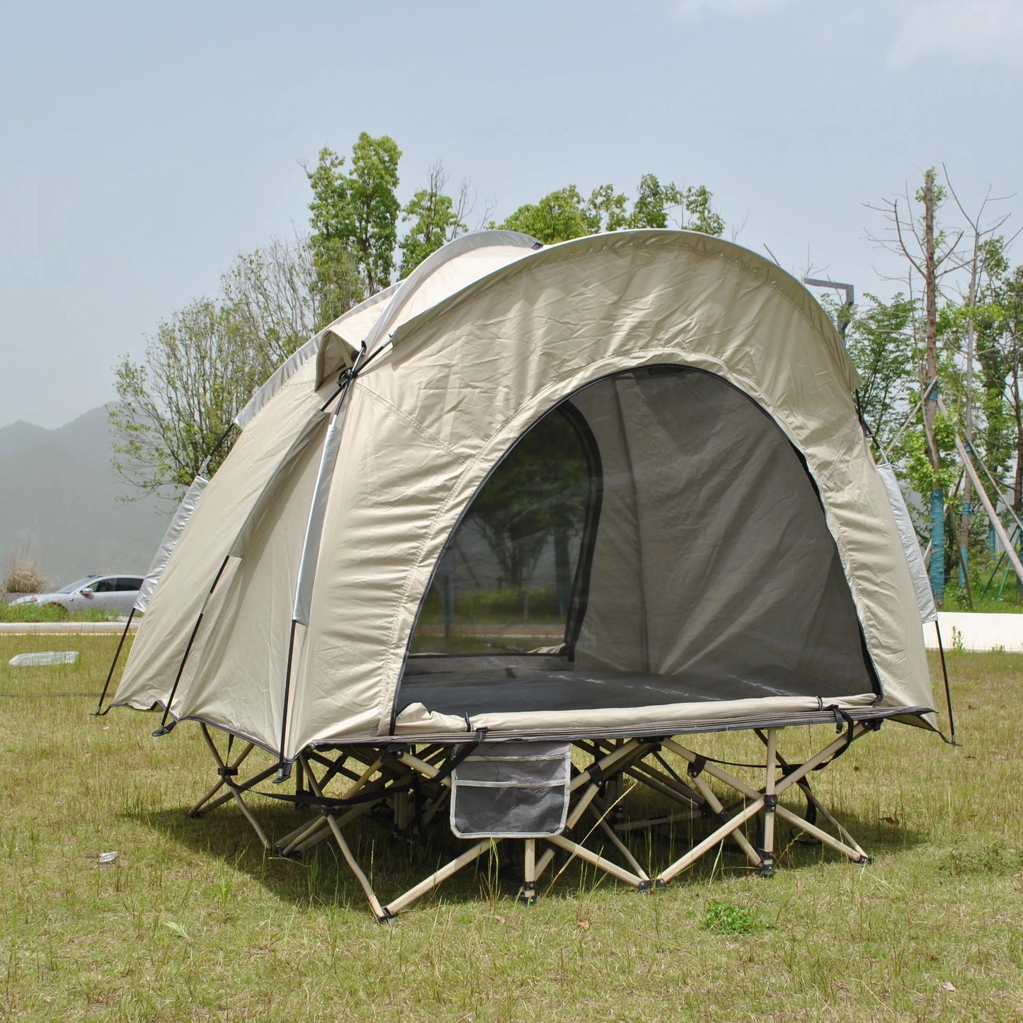 Off-Ground 3 Person Camping Fishing Tent with Double Mesh Doors - Insect Blocking, Durable Design, Easy Setup,Excluding bed