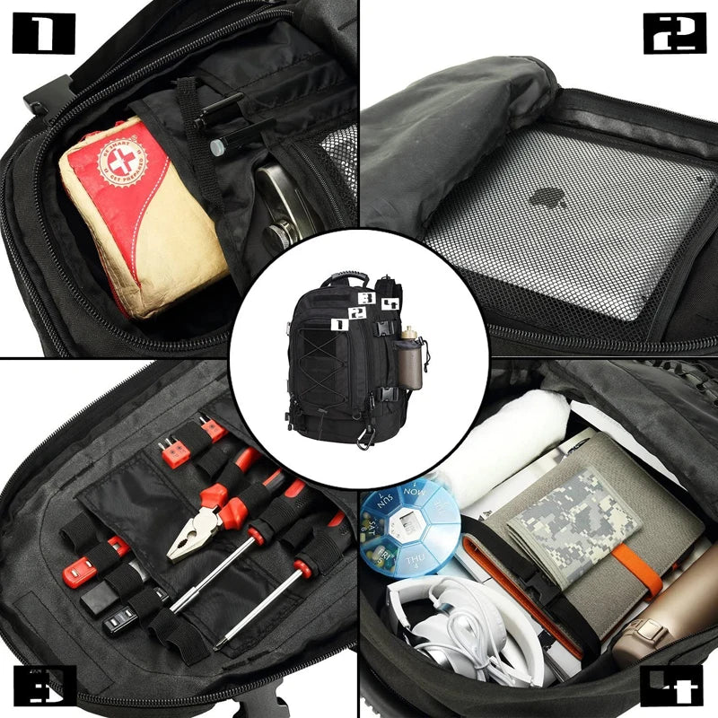 LQARMY 60L Military Tactical Backpack Army Assault Rucksack Outdoor 3Day Expandable Travel Backpack Hiking Molle Bug Out Bag