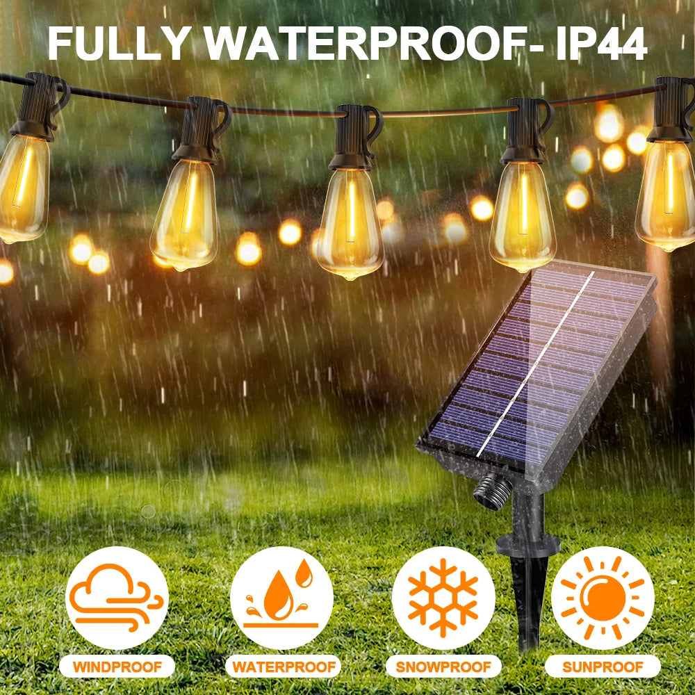 ST38 LED Solar String Light Dimmable Outdoor Shatterproof Garden Solar Powered String Lights with Remote Bistro Cafe Camping Dec