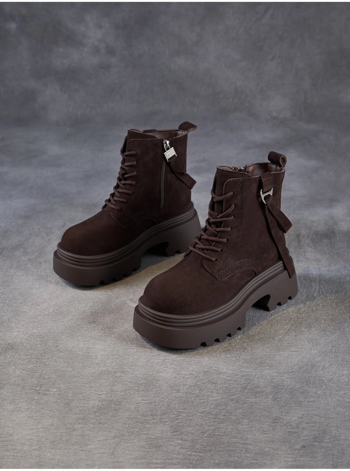 6.5cm Cow Suede Genuine Leather Women Booties Elthnic Pumps Comfy Ankle Knee High Spring Motorcycle Shoes Flats Platform Wedge