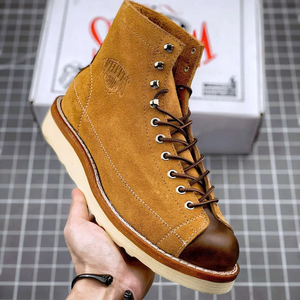 New Arrival! Vintage Motorcycle Boots Casual Men Ankle Boots Cowhide Leather Shoes Wedge Tooling Desert Boots Motorcycle Shoes