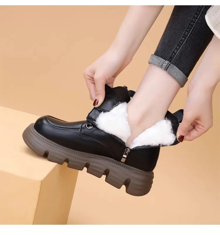 Women's Boots Winter New Fur Snow Boots Platform Plush Comfortable Anti Slip Warm Lace Up Cold Proof Cotton Ankle Boots Women