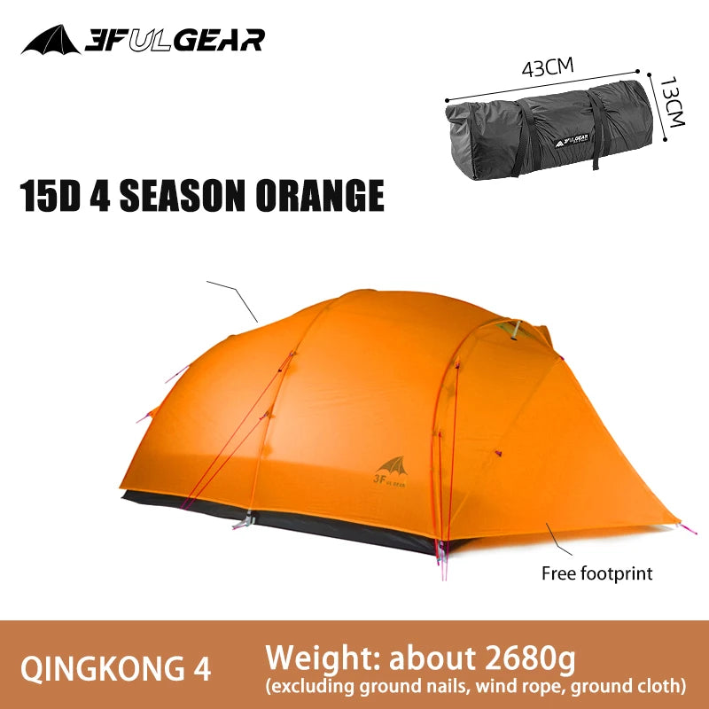 3F UL GEAR Qingkong 4 Person 4 Season 15D Camping Tent Outdoor Ultralight Hiking Backpacking Hunting Waterproof Tents