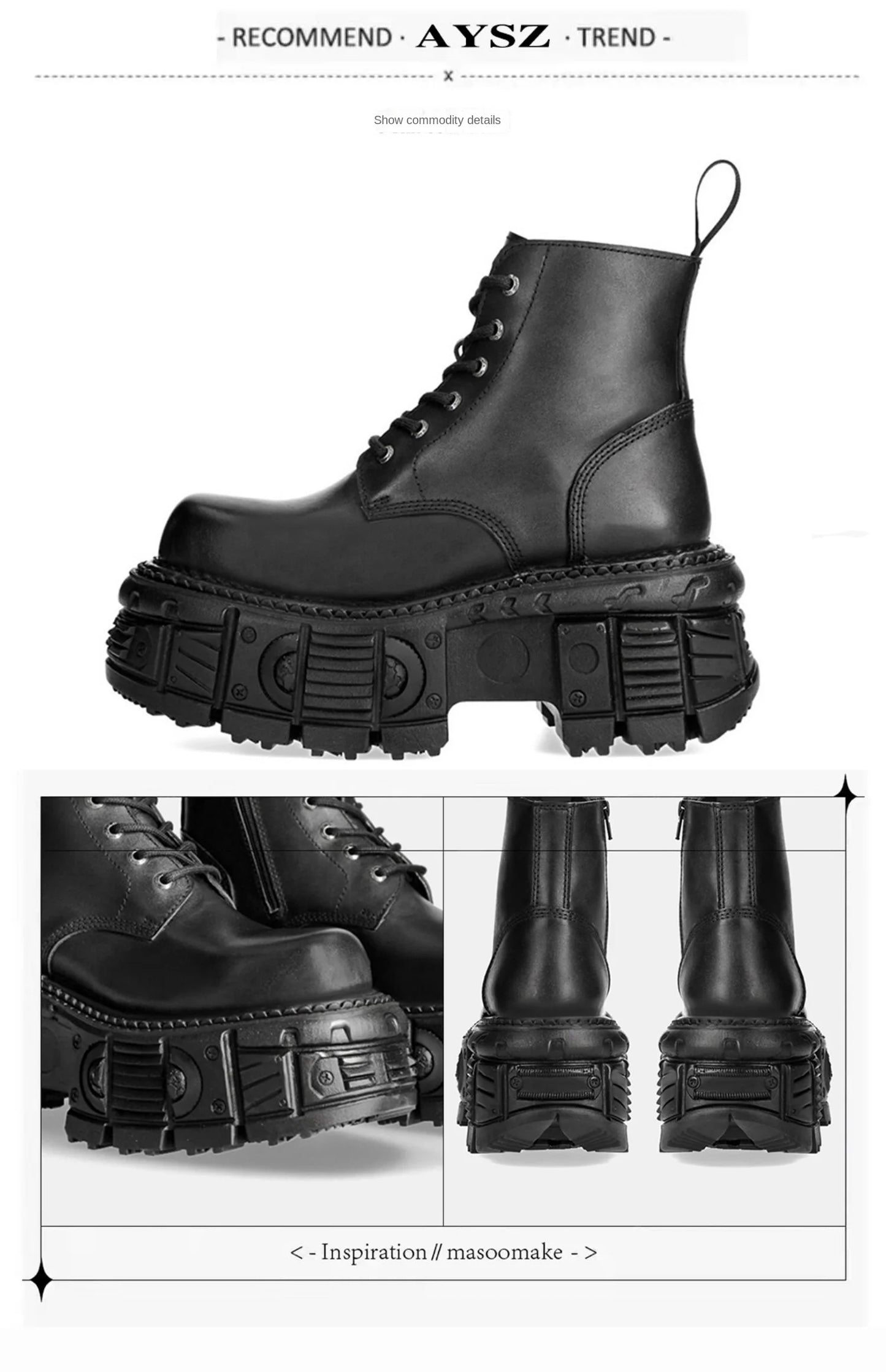 2024 Retro Spanish Street Shooting Men's and Women's Same Platform Bootie Tank Bottom Heavy Metal Punk Boots