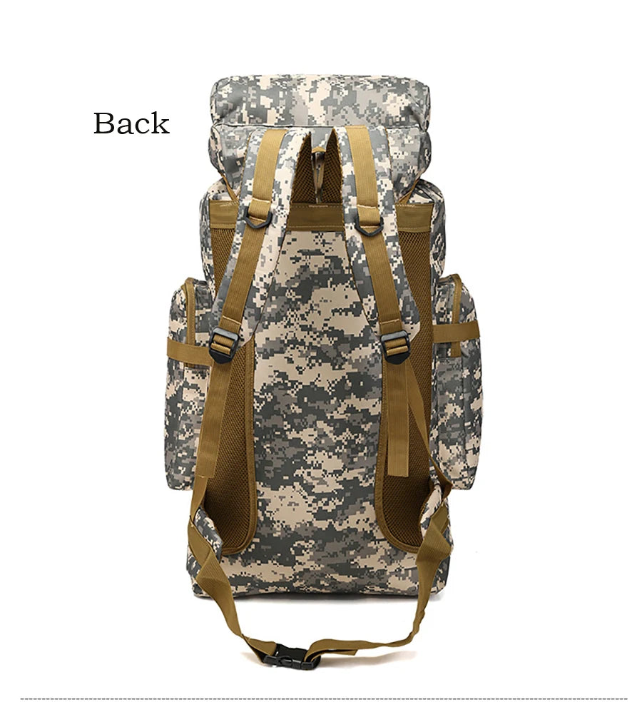 80L Waterproof Molle Camo Tactical Backpack Military Army Hiking Camping Backpack Travel Rucksack Outdoor Sports Climbing Bag