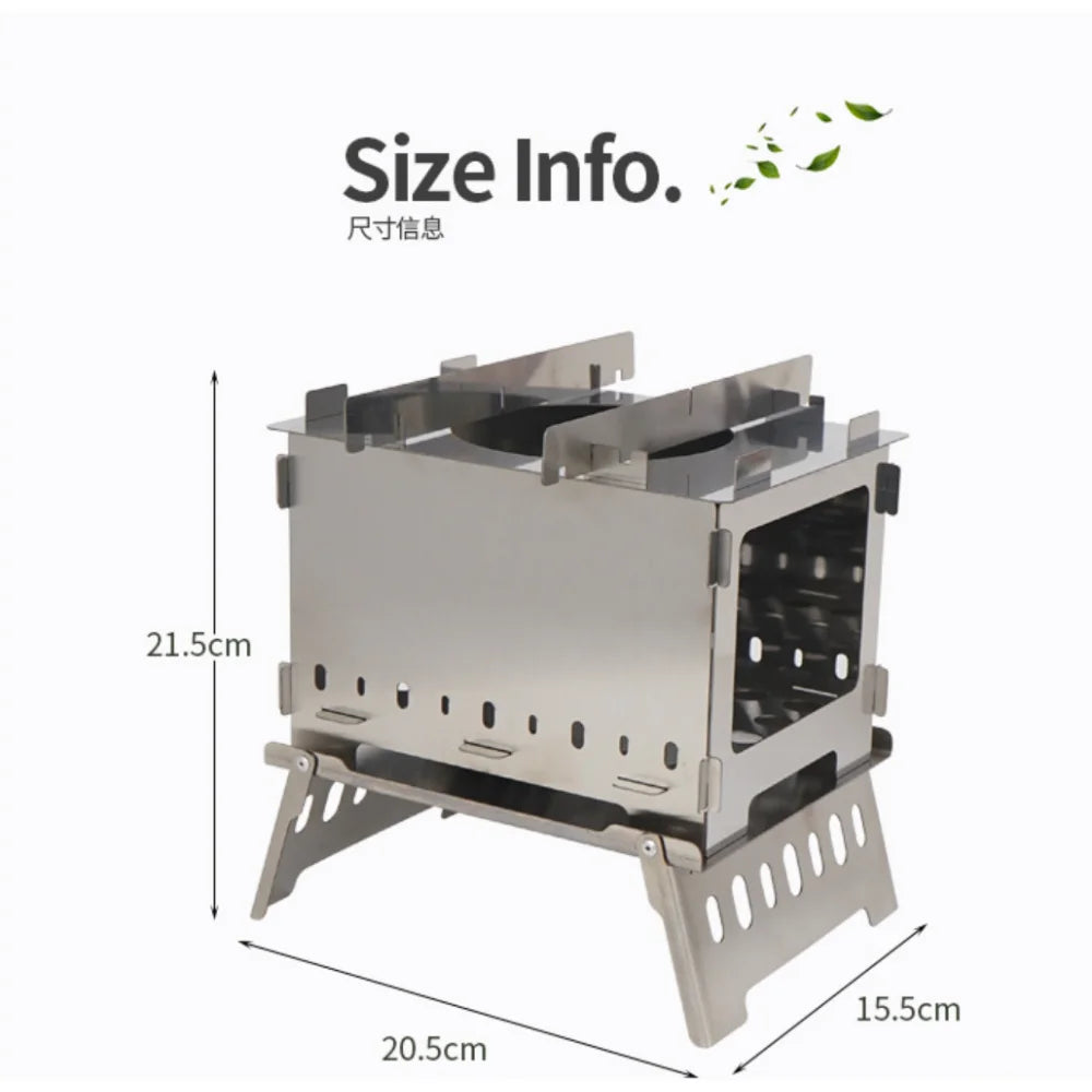 Stainless Steel Folding Camping Stove,Portable Outdoor Barbecue Grill Firewood Stove Folding Stove Burning BBQ Tools Fire Table