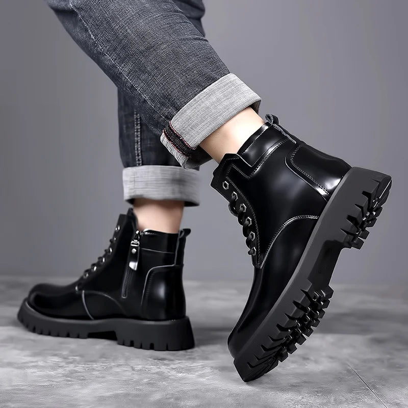 Hot Selling Men's Leather Boots Winter Thick Bottomed Work Boots British Style High Top Shoes Men's Retro Business Boots